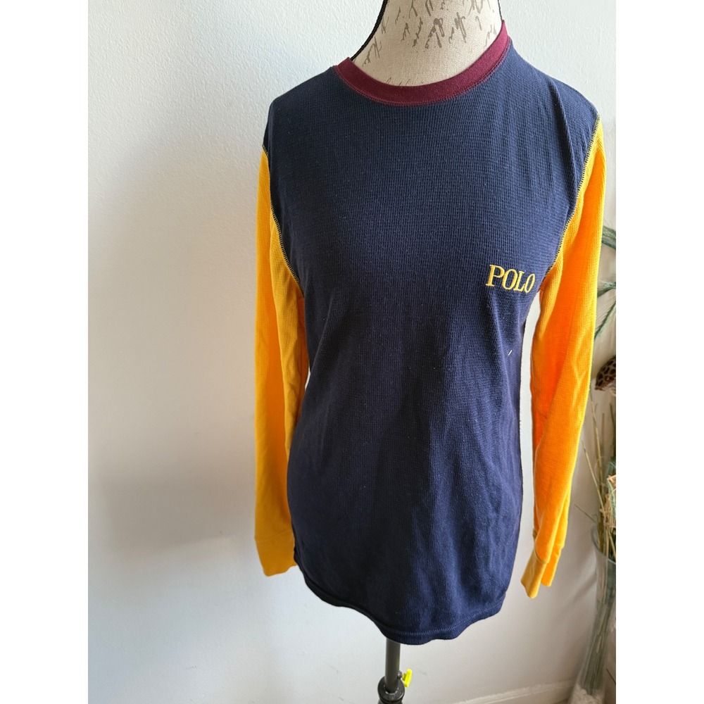 Polo Ralph Lauren Mens Color Block Waffle‎ Knit Long Sleeve Crewneck Shirt